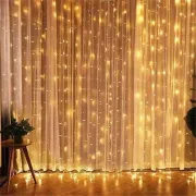 Гирлянда Водопад USB штора 3х2м, теплый белый, 200 LED + пульт / Новогодняя светодиодная гирлянда на окно