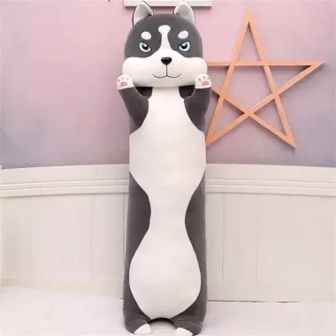 Мяка іграшка подушка довгий Хаскі антистрес подушка сірий 150 см