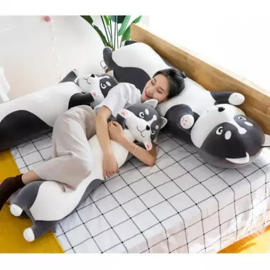 Мяка іграшка подушка довгий Хаскі антистрес подушка сірий 150 см