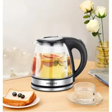 Стеклянный электрочайник 1500Вт Sokany SK-SH-1059, чайник с подсветкой на 1.2 л.