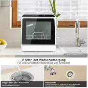 Портативная посудомоечная машина с двойным водоснабжением,горячей сушкой воздуха, УФ-стерилизацией,сенсорным управлением, 3 программы ,5 литров