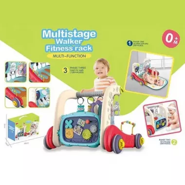 Детские ходунки 3в1 с музыкальным бизибордом, пианино с подсветкой и развивающим ковриком