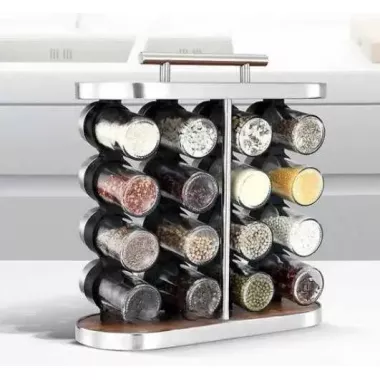 Карусель для специй набор для специй 16 емкостей Stainless steel and wood / органайзер для хранения специй Карусель для специй набор для специй 16 емкостей Stainless steel and wood / органайзер для хранения специй