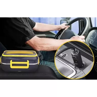 Ланч-бокс с подогревом съемной чашей C21 1.5L от сети 12V 40W Черный с желтым