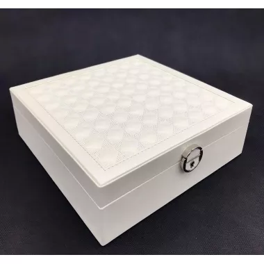 Скринька для прикрас стьобана з великим дзеркалом, що відкидається, маленька скринька всередині колір слонова кістка