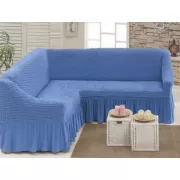 Кремовый Турецкая накидка на угловой диван с оборкой, натяжной чехол на диван