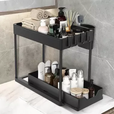 Органайзер двухуровневый с выдвижным ящиком для хранения и крючками Органайзер двухуровневый с выдвижным ящиком для хранения и крючками