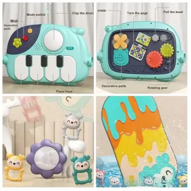 Детские ходунки 3в1 с музыкальным бизибордом, пианино с подсветкой и развивающим ковриком