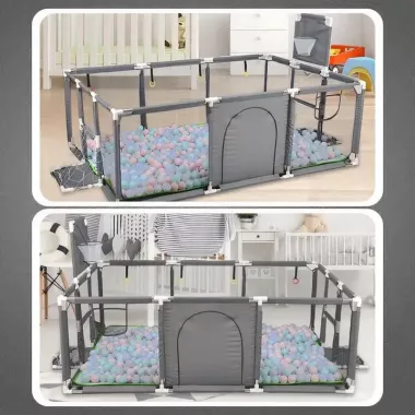 Детский игровой манеж-ограждение 125х125х63см для игр с баскетбольной корзиной и карманом для игрушек Серый Детский игровой манеж-ограждение 125х125х63см для игр с баскетбольной корзиной и карманом для игрушек Серый