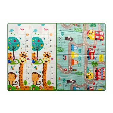 Детский развивающий двусторонний термо коврик 200*200 в сумке Зверята/Дорога