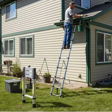 Телескопическая складная лестница 4,7 м компактная из нержавеющей стали до 150 кг Телескопическая складная лестница 4,7 м компактная из нержавеющей стали до 150 кг