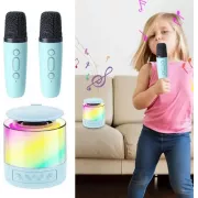 Портативная акустическая колонка K19 с Bluetooth и LED-подсветкой для караоке бирюзовый