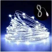 Гирлянда нить Роса от USB, 30м, 300LED + пульт, Холодный белый / Светодиодная новогодняя гирлянда