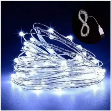 Гирлянда нить Роса от USB, 30м, 300LED + пульт, Холодный белый / Светодиодная новогодняя гирлянда Гирлянда нить Роса от USB, 30м, 300LED + пульт, Холодный белый / Светодиодная новогодняя гирлянда