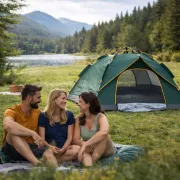 Автоматичний 3х місний намет з навісом 210х150х125 / Намет для кемпінгу на два входи