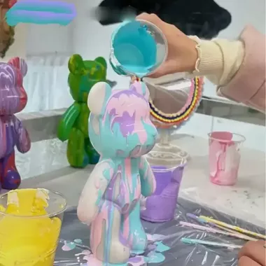 Флюидный мишка DIY Creative Fluid Bear, 23см, с красками 3 шт / Набор раскраска для творчества медвежонок