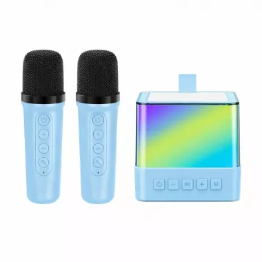 Портативная Bluetooth колонка K18 с LED подсветкой 2 микрофона Голубой