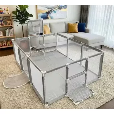 Детский игровой манеж-ограждение 125х125х63см для игр с баскетбольной корзиной и карманом для игрушек Серый Детский игровой манеж-ограждение 125х125х63см для игр с баскетбольной корзиной и карманом для игрушек Серый