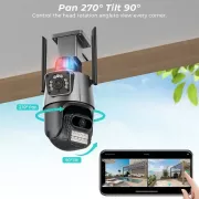 Уличная охранная поворотная WIFI камера Dual Lens Zoom 8MP сирена, зум, удаленным доступом онлайн