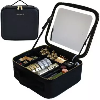 Черная Дорожная косметичка-чемоданчик с LED зеркалом Черная