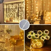 Гирлянда Водопад USB штора 3х2м, теплый белый, 200 LED + пульт / Новогодняя светодиодная гирлянда на окно