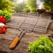 Сітка-гриль для овочів та м'яса UNIQUE / Решітка для грилю / Сітка для барбекю (L) 43x33x7.5 см