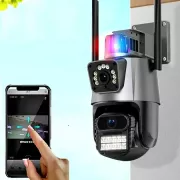 Уличная охранная поворотная WIFI камера Dual Lens Zoom 8MP сирена, зум, удаленным доступом онлайн