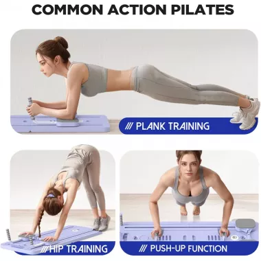 Тренажер для пілатесу Реформер MM3000 Для преса/ніг/присідання, з гумками Фіолетовий