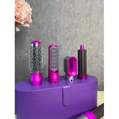 Стайлер + Коробка 5в1 HAIR BRUSH Styler для различных типов волос с функциями придания объема, выпрямления, укладки Фиолетовый