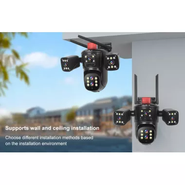 Видеокамера  4G IP66 4G 12mp (JE-190-2)  4 экранные 360-градусные камеры IP-камера четыре объектива Белая