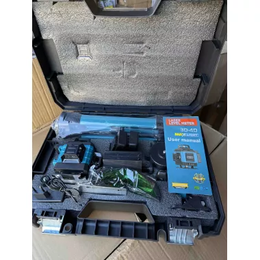 Лазерный 4D уровень аккумуляторный -2 АКБ, 16 линий, пульт ДУ, цифровой дисплей, штатив, полный набор для установки, пластиковый кейс