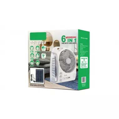 Вентилятор портативний (GD-8028/N283) 6в1 (8, LED лампа, радіо, сонячна панель, 2 швидкості, 10Вт, Bluetooth, USB, 3.2V/5500 мАг)