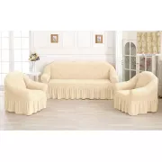 Кремовый Турецкая накидка на угловой диван с оборкой, натяжной чехол на диван