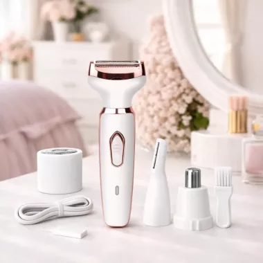Беспроводная электробритва 4в1 для женщин / Безболезненный и портативный триммер для зоны бикини, лица, ног, подмышек, носа и бровей