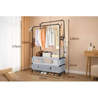 Вішалка підлогова-стелаж для одягу з ящиками зберігання 128*63*48*28 см Вішалка підлогова-стелаж для одягу з ящиками зберігання 128*63*48*28 см