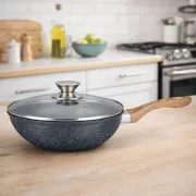 Сковорода WOK Benson з мармуровим антипригарним покриттям та з кришкою 30 x 8 см (BN-490)