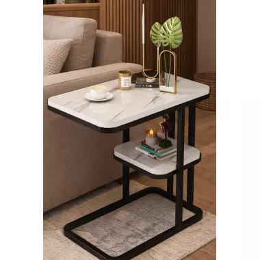 Интерьерный прикроватный столик с мраморной столешницей DASH-5496 50х30х58см