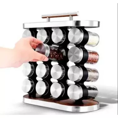 Карусель для специй набор для специй 16 емкостей Stainless steel and wood / органайзер для хранения специй Карусель для специй набор для специй 16 емкостей Stainless steel and wood / органайзер для хранения специй