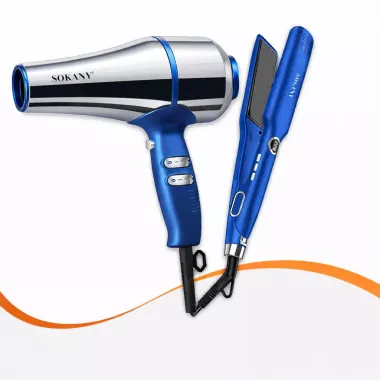 Синий Набор для укладки волос от Sokany SK-14035 2 в 1 Фен + Утюжок