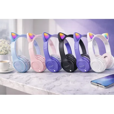 Беспроводные наушники с кошачьими ушками и лед подсветкой Cat Ear Y47 Led, Bluetooth наушники с микрофоном