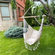 Подвесное кресло-гамак 130х100см с планкой 90см с двумя подушками 40*40 Белый