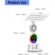 Акумуляторна LED лампа / Настільна лампа з 4 плафонами, RGB-підсвічуванням, годинником та вентилятором