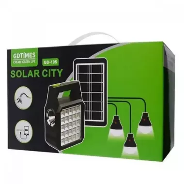 Портативная станция для зарядки GD 105 с 3 лампами и солнечной панелью Портативная станция для зарядки GD 105 с 3 лампами и солнечной панелью