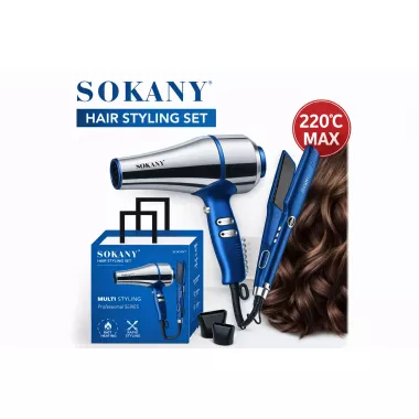 Синий Набор для укладки волос от Sokany SK-14035 2 в 1 Фен + Утюжок