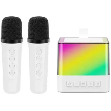 Портативная Bluetooth колонка K18 с LED подсветкой 2 микрофона белый