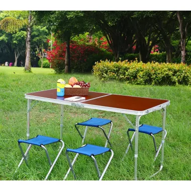 Стол туристический складной для пикника для рыбалки+ 4 стула 120*60*70 Коричневый Folding Table