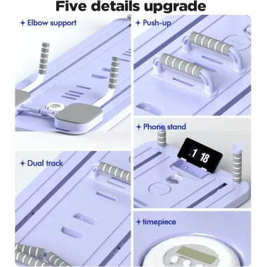 Тренажер для пілатесу Реформер MM3000 Для преса/ніг/присідання, з гумками Фіолетовий