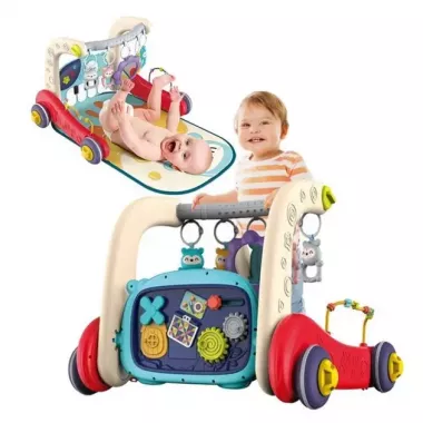 Детские ходунки 3в1 с музыкальным бизибордом, пианино с подсветкой и развивающим ковриком