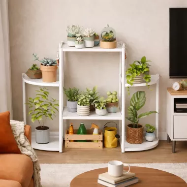 Многоярусная ступенчатая напольная подставка для цветов / Этажерка-стойка для растений Белая