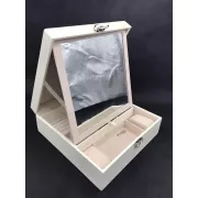 Скринька для прикрас стьобана з великим дзеркалом, що відкидається, маленька скринька всередині колір слонова кістка